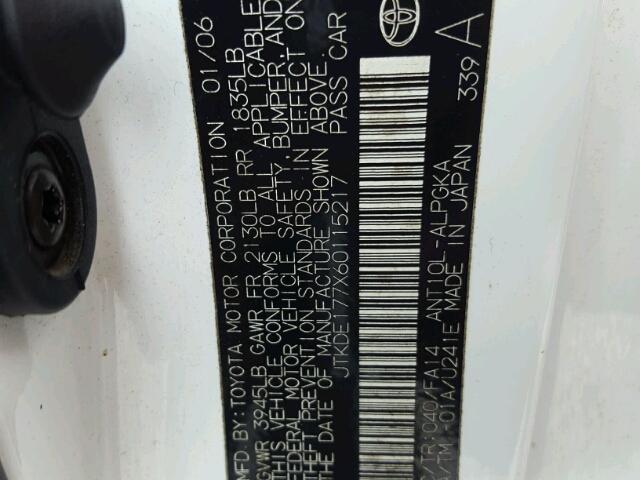 JTKDE177X60115217 - 2006 TOYOTA SCION TC თეთრი ფოტო 10