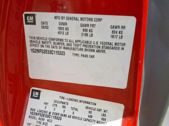 1G2NF52E33C115323 - 2003 PONTIAC GRAND AM S RED photo 10
