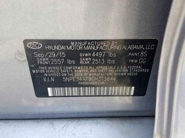 5NPE34AF9GH313844 - 2016 HYUNDAI SONATA SPO SILVER photo 10