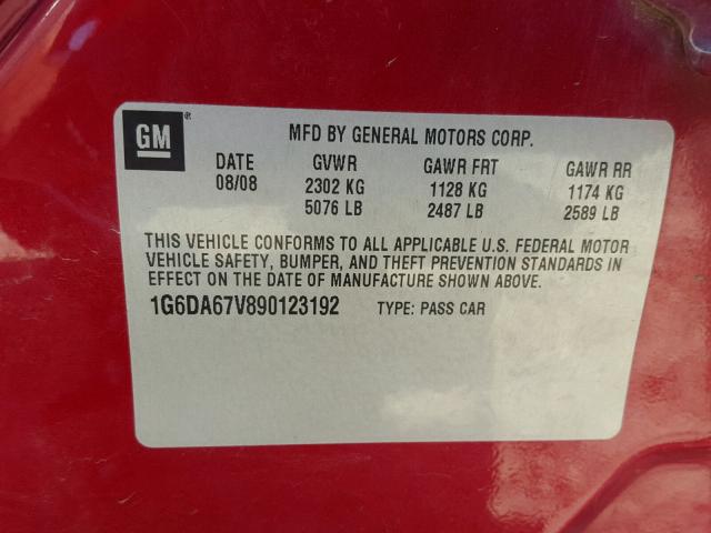 1G6DA67V890123192 - 2009 CADILLAC STS MAROON photo 10