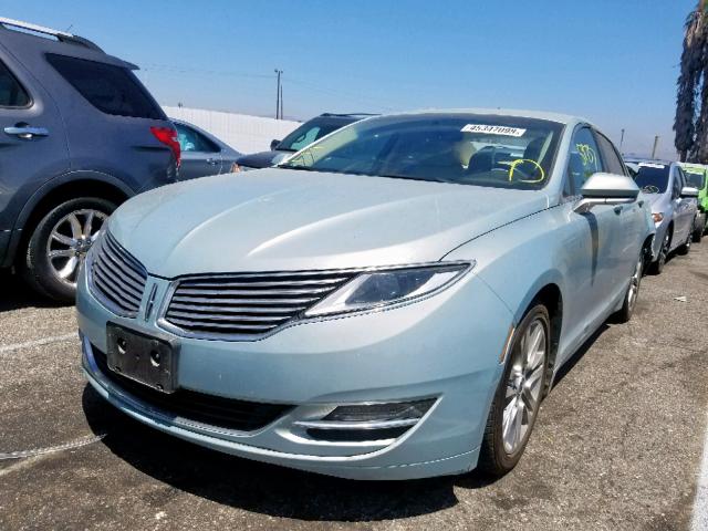 3LN6L2LUXER822884 - 2014 LINCOLN MKZ HYBRID TEAL photo 2