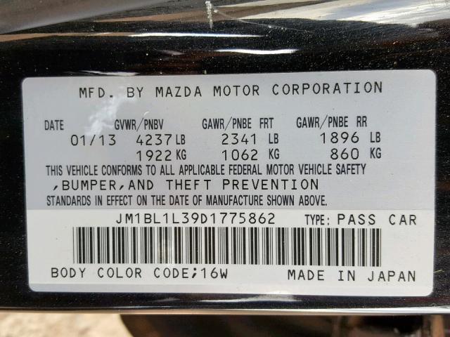 JM1BL1L39D1775862 - 2013 MAZDA SPEED 3 BLACK photo 10