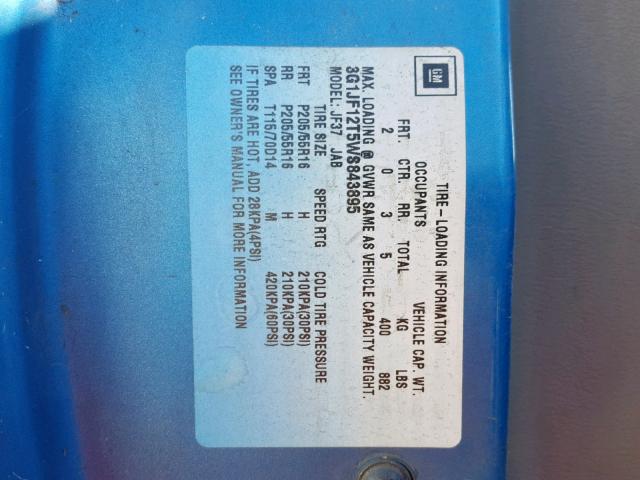 3G1JF12T5WS843895 - 1998 CHEVROLET CAVALIER Z BLUE photo 10