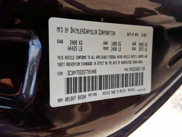 3C3AY75S55T701048 - 2005 CHRYSLER PT CRUISER BURGUNDY photo 10