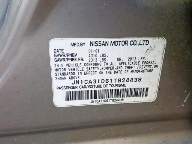 JN1CA31D61T824438 - 2001 NISSAN MAXIMA GXE GRAY photo 10