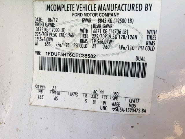 1FDUF5HT6CEC35582 - 2012 FORD F550 SUPER WHITE photo 10