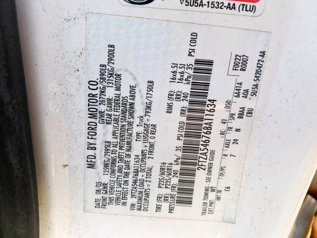 2FTZA54676BA11634 - 2006 FORD FREESTAR WHITE photo 10