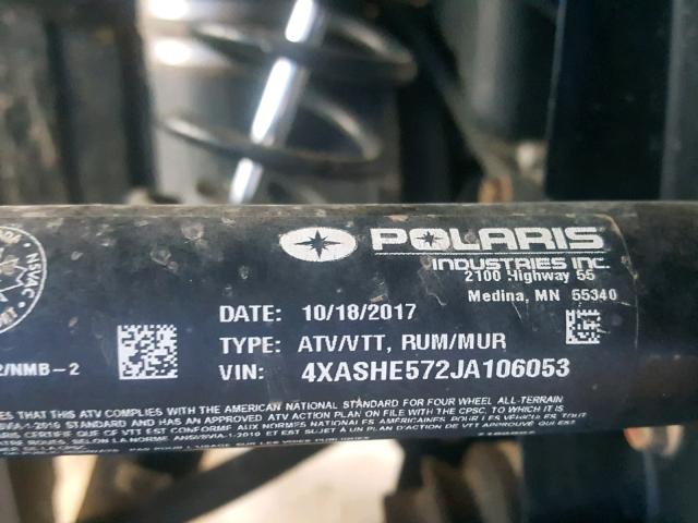 4XASHE572JA106053 - 2018 POLARIS SPORTSMAN BURGUNDY photo 10