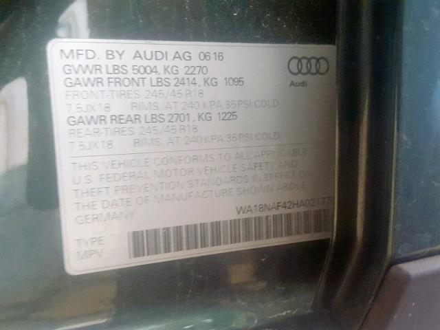 WA18NAF42HA021775 - 2017 AUDI A4 ALLROAD GREEN photo 10