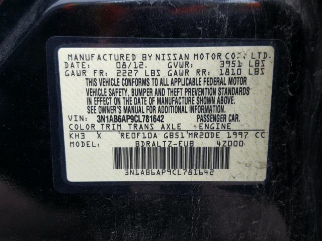 3N1AB6AP9CL781642 - 2012 NISSAN SENTRA 2.0 BLACK photo 10