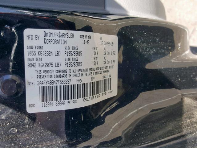 3A4FY48B47T556237 - 2007 CHRYSLER PT CRUISER BLACK photo 10