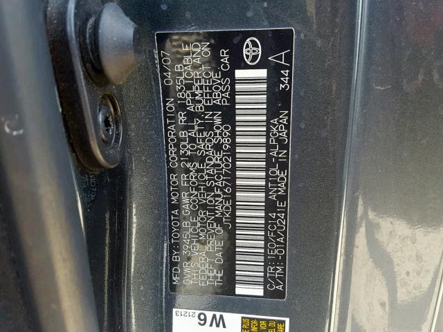 JTKDE167170219890 - 2007 TOYOTA SCION TC გრაფიტი ფოტო 10