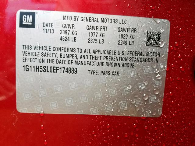 1G11H5SL0EF174889 - 2014 CHEVROLET MALIBU LTZ 勃艮第红 照片 10