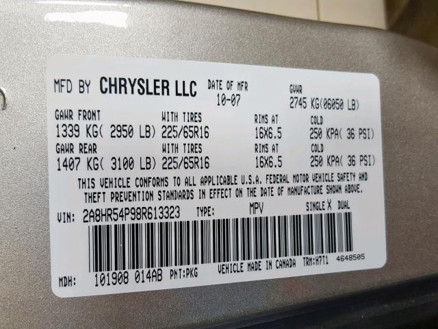 2A8HR54P98R613323 - 2008 CHRYSLER TOWN & COU GOLD photo 10