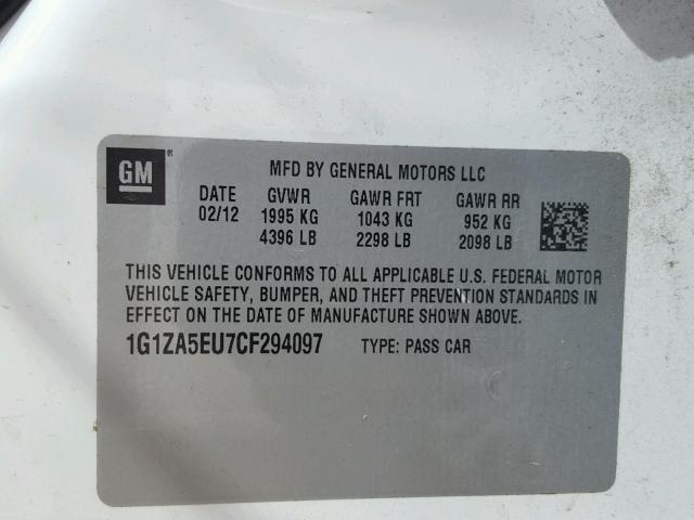 1G1ZA5EU7CF294097 - 2012 CHEVROLET MALIBU LS WHITE photo 10