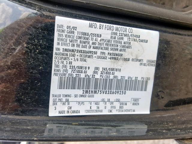 2MEHM75V83X609250 - 2003 MERCURY MARAUDER BLACK photo 10