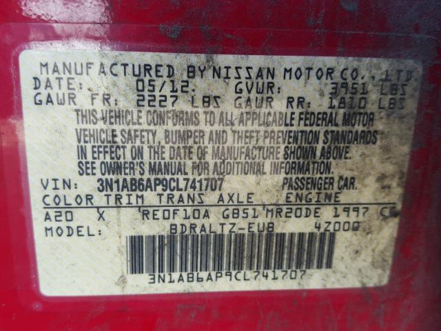 3N1AB6AP9CL741707 - 2012 NISSAN SENTRA 2.0 RED photo 10