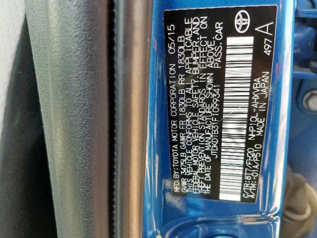 JTDKDTB31F1099341 - 2015 TOYOTA PRIUS C BLUE photo 10