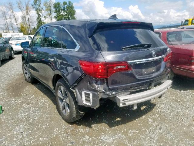 5FRYD4H2XGB049804 - 2016 ACURA MDX SILVER photo 3