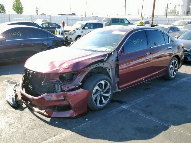 1HGCR2F84GA039370 - 2016 HONDA ACCORD EXL BURGUNDY photo 2