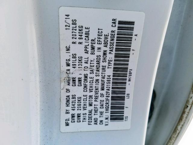 1HGCR3F82FA015654 - 2015 HONDA ACCORD EXL WHITE photo 10