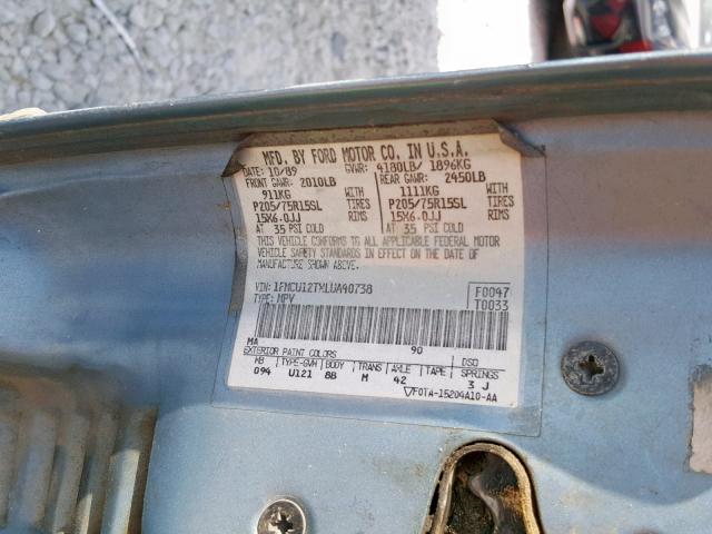 1FMCU12TXLUA40738 - 1990 FORD BRONCO II BLUE photo 10