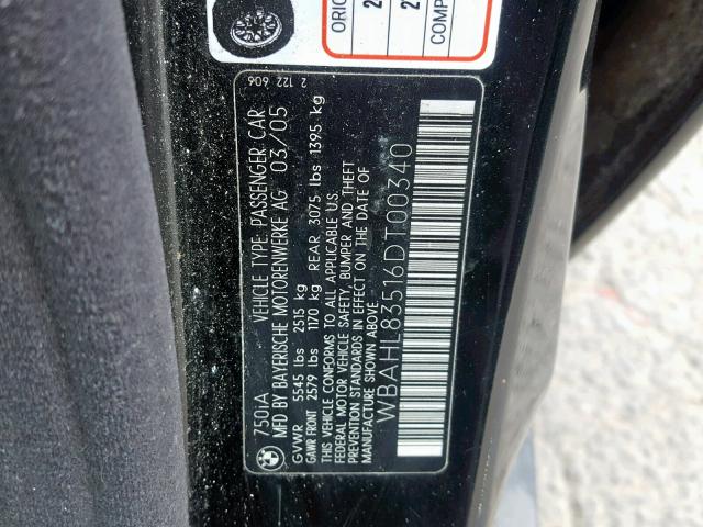 WBAHL83516DT00340 - 2006 BMW 750 I BLACK photo 10