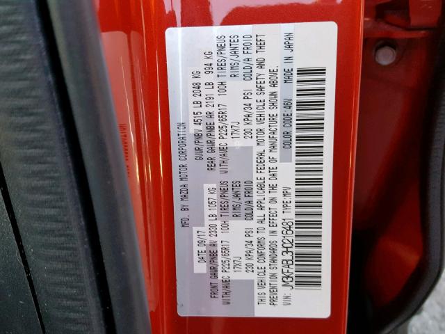 JM3KFABL3H0216481 - 2017 MAZDA CX-5 SPORT RED photo 10