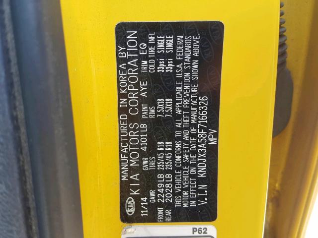 KNDJX3A58F7166326 - 2015 KIA SOUL ! YELLOW photo 10