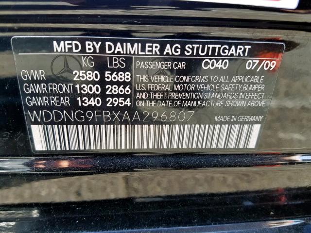 WDDNG9FBXAA296807 - 2010 MERCEDES-BENZ S 400 BLACK photo 10