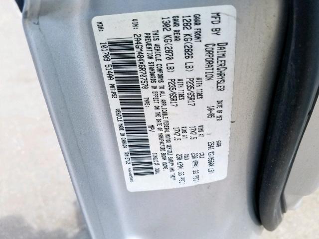 2A4GM484X6R707570 - 2006 CHRYSLER PACIFICA SILVER photo 10