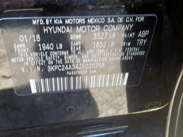 3KPC24A34JE020798 - 2018 HYUNDAI ACCENT SE BLACK photo 10