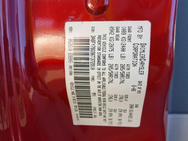 3A8FY78G96T372910 - 2006 CHRYSLER PT CRUISER RED photo 10