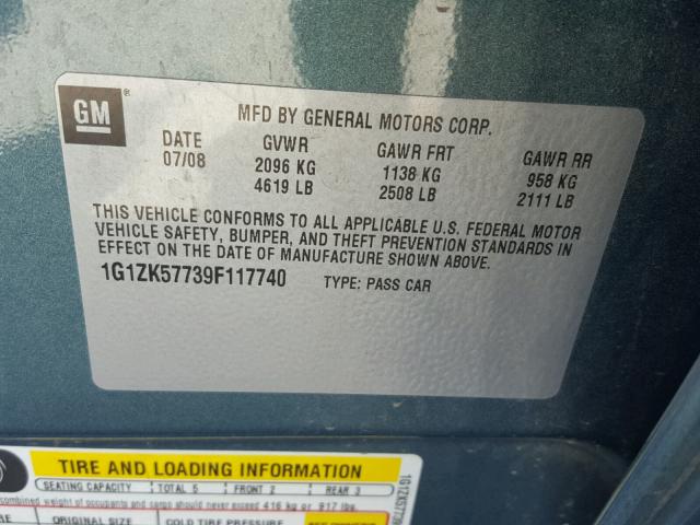 1G1ZK57739F117740 - 2009 CHEVROLET MALIBU LTZ ნაცრისფერი ფოტო 10