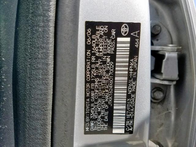 JTKKT624X60170029 - 2006 TOYOTA SCION XA SILVER photo 10