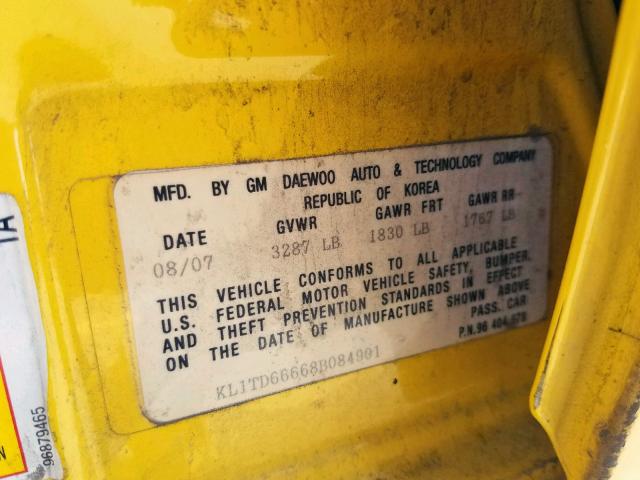 KL1TD66668B084901 - 2008 CHEVROLET AVEO BASE Сары фото 10