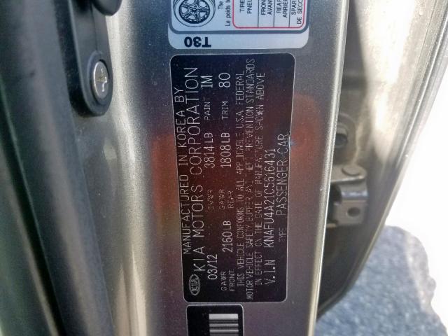 KNAFU4A21C5616431 - 2012 KIA FORTE EX CHARCOAL photo 10