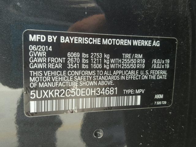 5UXKR2C50E0H34681 - 2014 BMW X5 SDRIVE3 GRAY photo 10