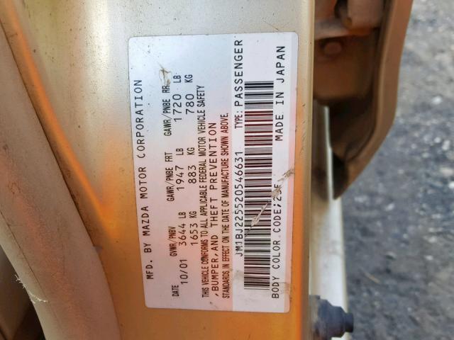 JM1BJ225520546631 - 2002 MAZDA PROTEGE DX GOLD photo 10