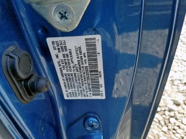 5J6YH27736L026829 - 2006 HONDA ELEMENT EX BLUE photo 10