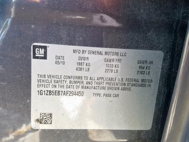 1G1ZB5EB7AF294450 - 2010 CHEVROLET MALIBU LS GRAY photo 10