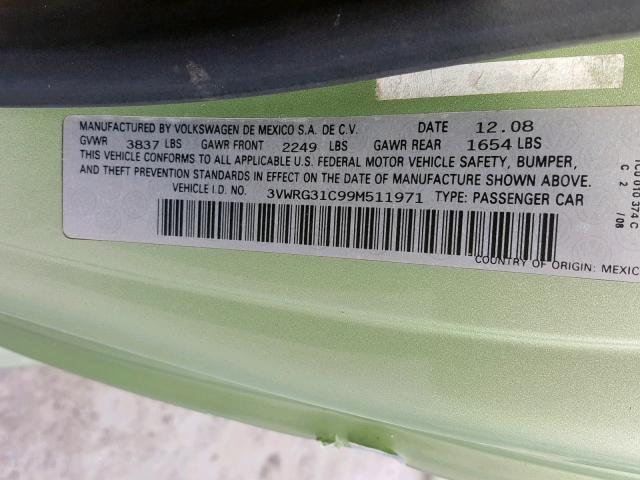 3VWRG31C99M511971 - 2009 VOLKSWAGEN NEW BEETLE Grün Foto 10