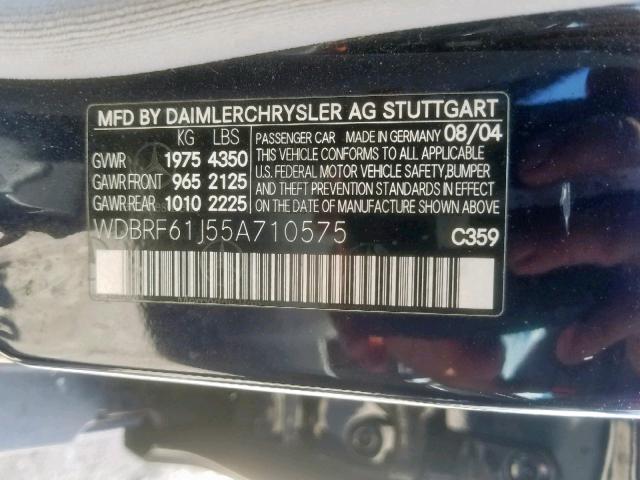 WDBRF61J55A710575 - 2005 MERCEDES-BENZ C 240 BLUE photo 10