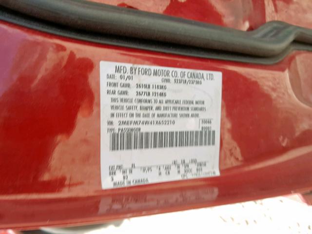 2MEFM74W41X652210 - 2001 MERCURY GRAND MARQ RED photo 10