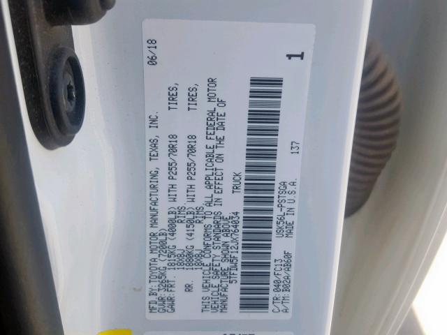 5TFDW5F12JX764034 - 2018 TOYOTA TUNDRA CRE WHITE photo 10