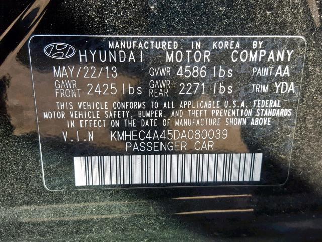 KMHEC4A45DA080039 - 2013 HYUNDAI SONATA HYB BLACK photo 10