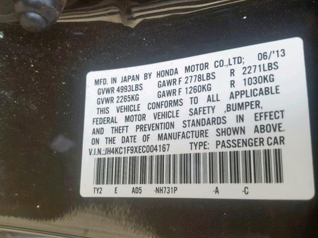 JH4KC1F9XEC004167 - 2014 ACURA RLX ADVANC შავი ფოტო 10