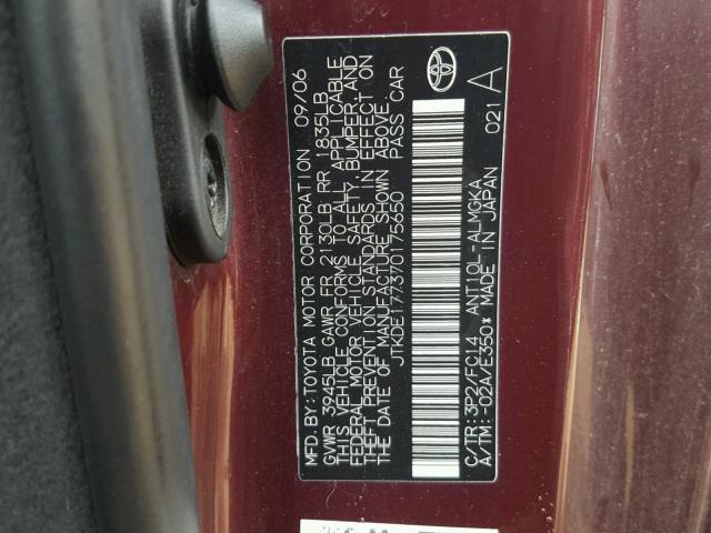 JTKDE177370175650 - 2007 TOYOTA SCION TC 紫色 照片 10