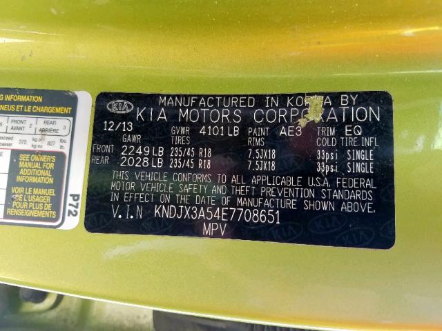 KNDJX3A54E7708651 - 2014 KIA SOUL ! Yaşıl foto 10