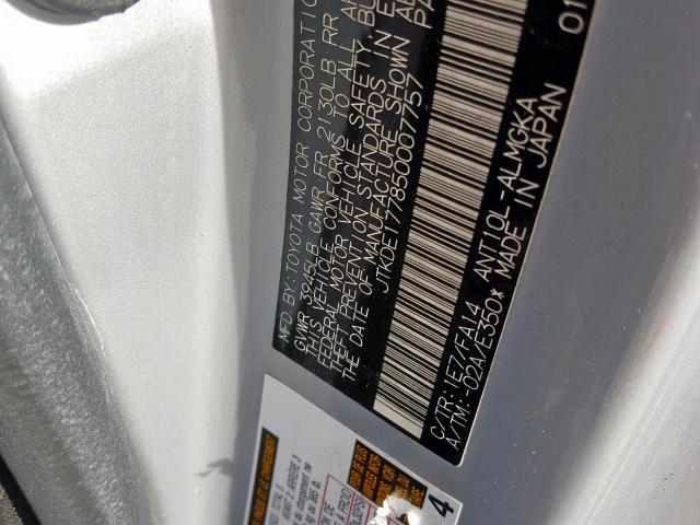 JTKDE177850007757 - 2005 TOYOTA SCION TC ვერცხლისფერი ფოტო 10